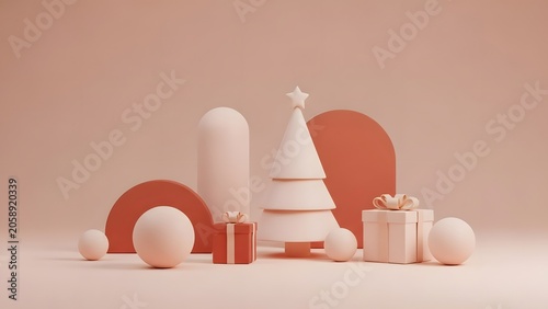 Theme Christmas, 3D mockup with abstract Christmas forms