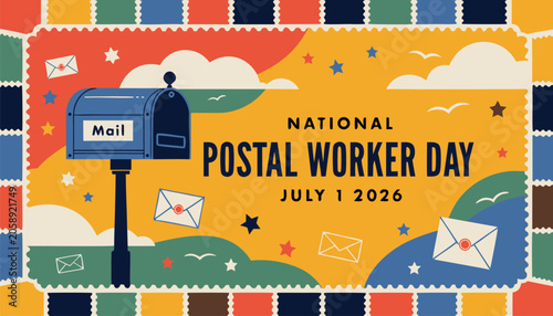 Tableau sur toile National postal worker day celebration graphic with blue mailbox design