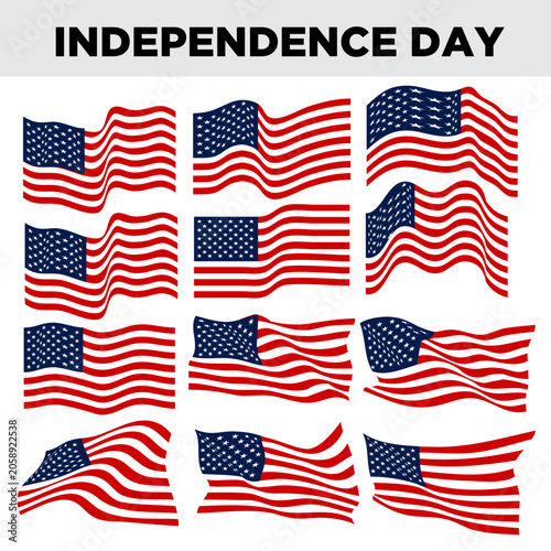 Independence Day USA Waving Flag Collection Vector Set