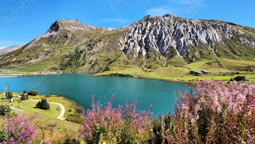 Photos Lake Lac de Tignes in the mountain landscape, French Alps, Tignes, Savoie, France, Europe