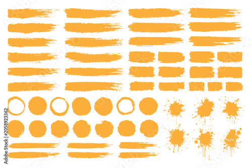 Large collection of black paint brush strokes crosses lines circles and grunge textures for artistic graphic design elements