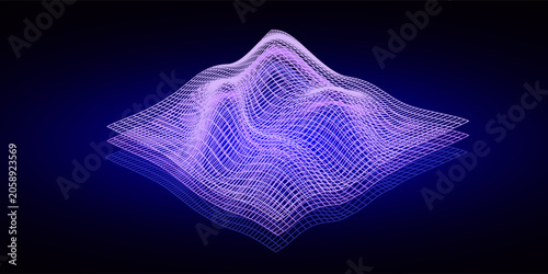 Εκτύπωση καμβά 3D topographic mountain grid wireframe. Holographic terrain map
