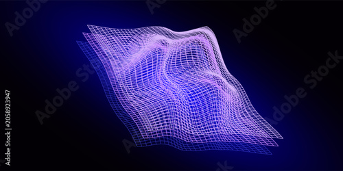 Принти на полотні 3D topographic mountain grid wireframe. Holographic terrain map