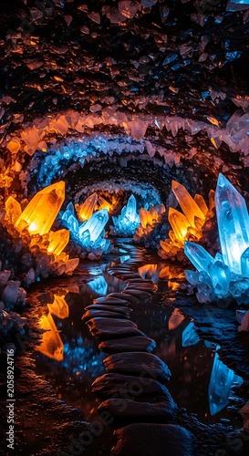 Glowing Crystal Cave - A Mystical and Luminous Underground World.