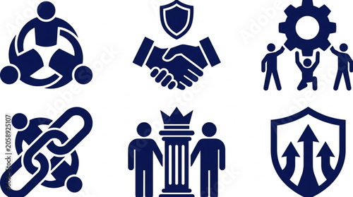 Business Partnership Teamwork Collaboration and Success Icons.