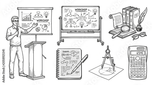 Business meeting presentation with charts and graphs.
