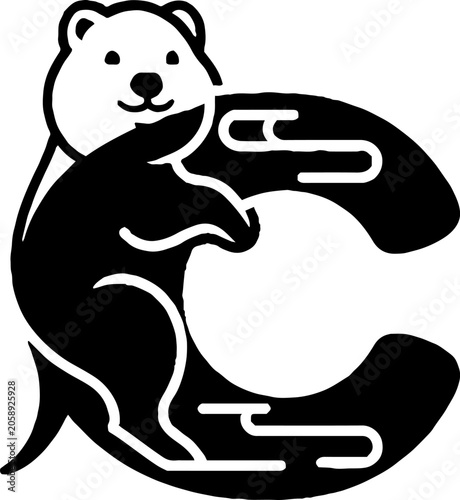 Playful Otter Shaped as Letter C Illustration.