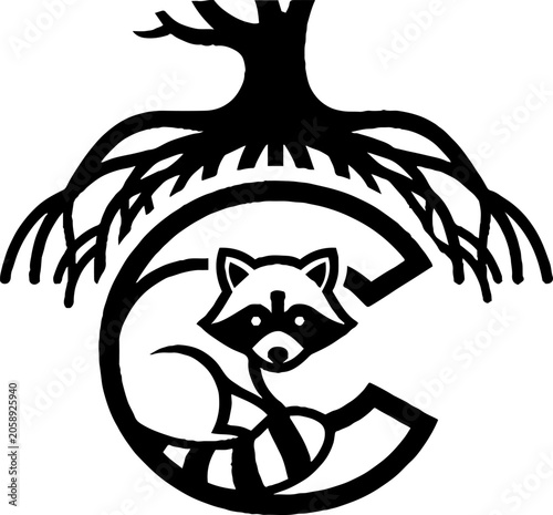 Raccoon and Tree Roots Circular Design.