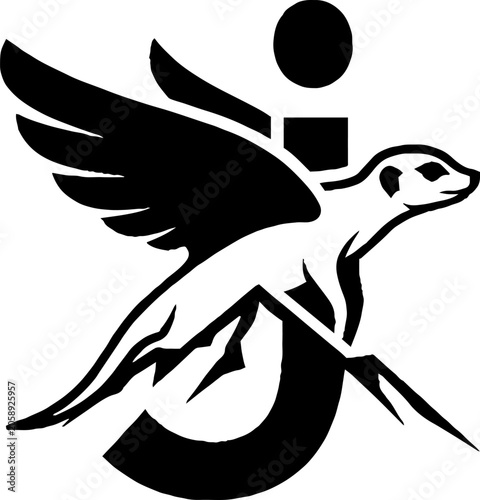 Mythical Meerkat with Wings and Mountain Symbol.