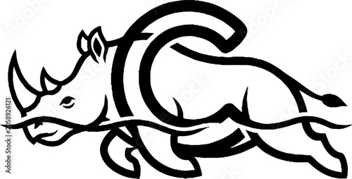 Black and white rhinoceros logo with letter C design.