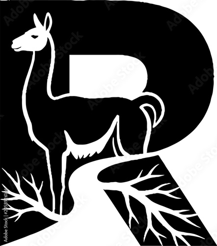 Silhouette of a Llama Integrated with Letter R Design.