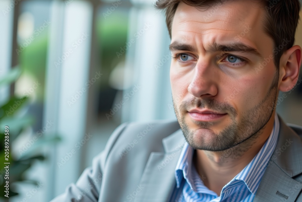 Obraz premium Focused man in business attire, thoughtful gaze