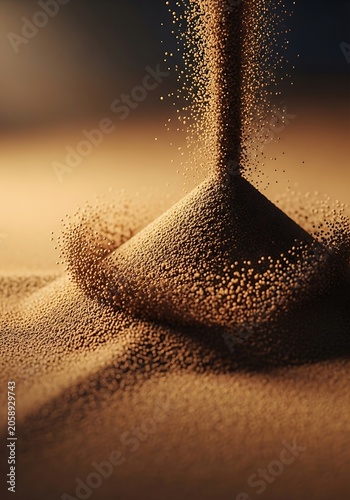 Sand flowing through hourglass, brown sand texture, desert landscape, time concept, sand timer