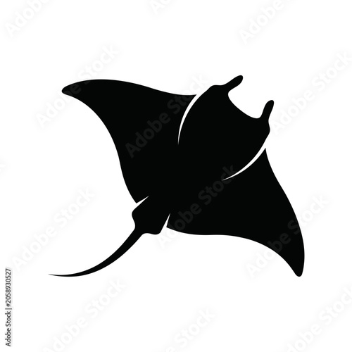 Black silhouette of a manta ray graphic for marine design with silhouette