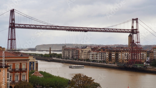 Vizcaya bridge connecting portugalete and las arenas over nervion river