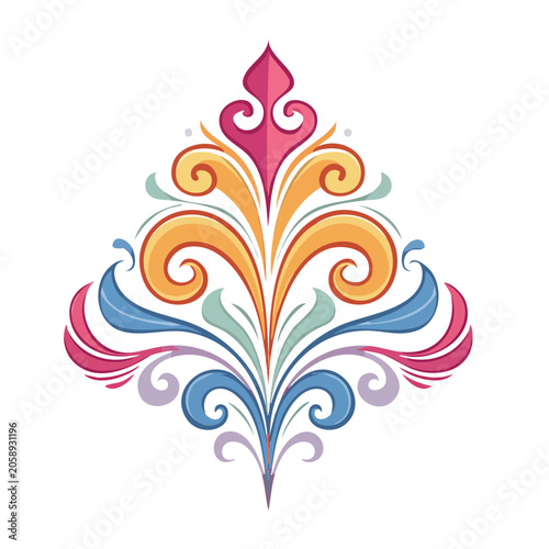 Colorful ornamental flourish with swirls and leaves