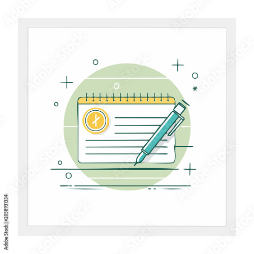 Flat design illustration of notebook and pen with checklist