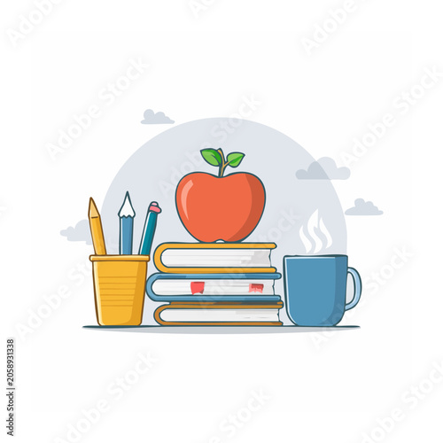 Flat Design School Supplies Illustration