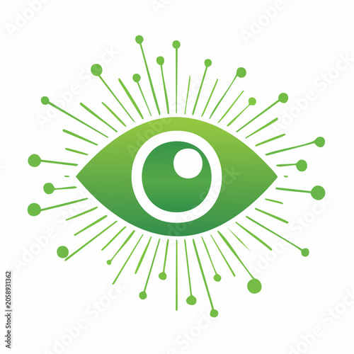 Green Eye Logo with Radial Lines and Dots