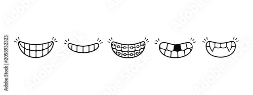 Teeth doodle set. doodle set on white background