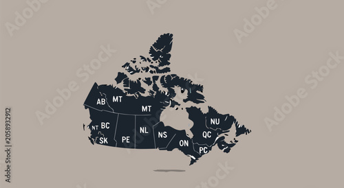 Fotografie A detailed vector illustration of a Canada map featuring provincial and territor