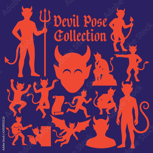 Canvastavla Mischievous Devil Pose Silhouette Collection Vector Element