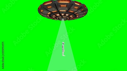 UFO beam lifting humanoid figure for alien abduction. 4K Video