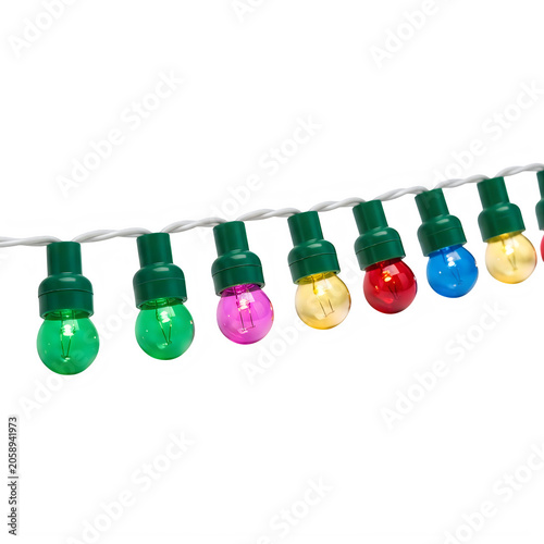 Colorful decorative string lights for christmas and holidays isolated on transparent background