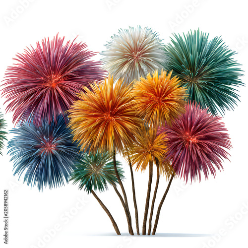 Colorful firework palm trees isolated on white background