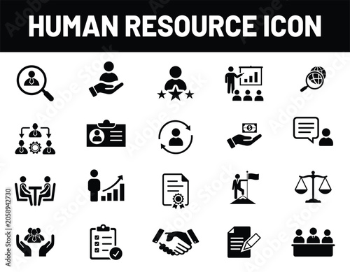 Black human resource icon set illustration