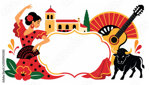 Spanish dancer with guitar bull.