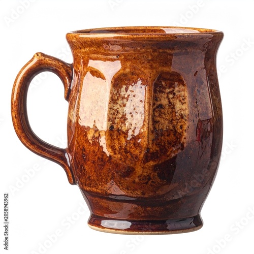 Brown ceramic mug isolated