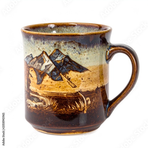 Brown ceramic mug isolated