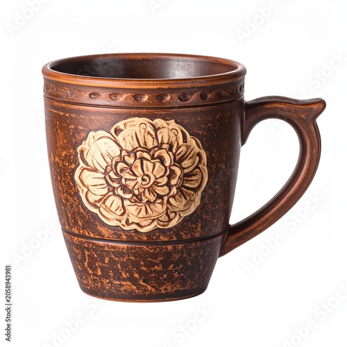 Brown ceramic mug isolated