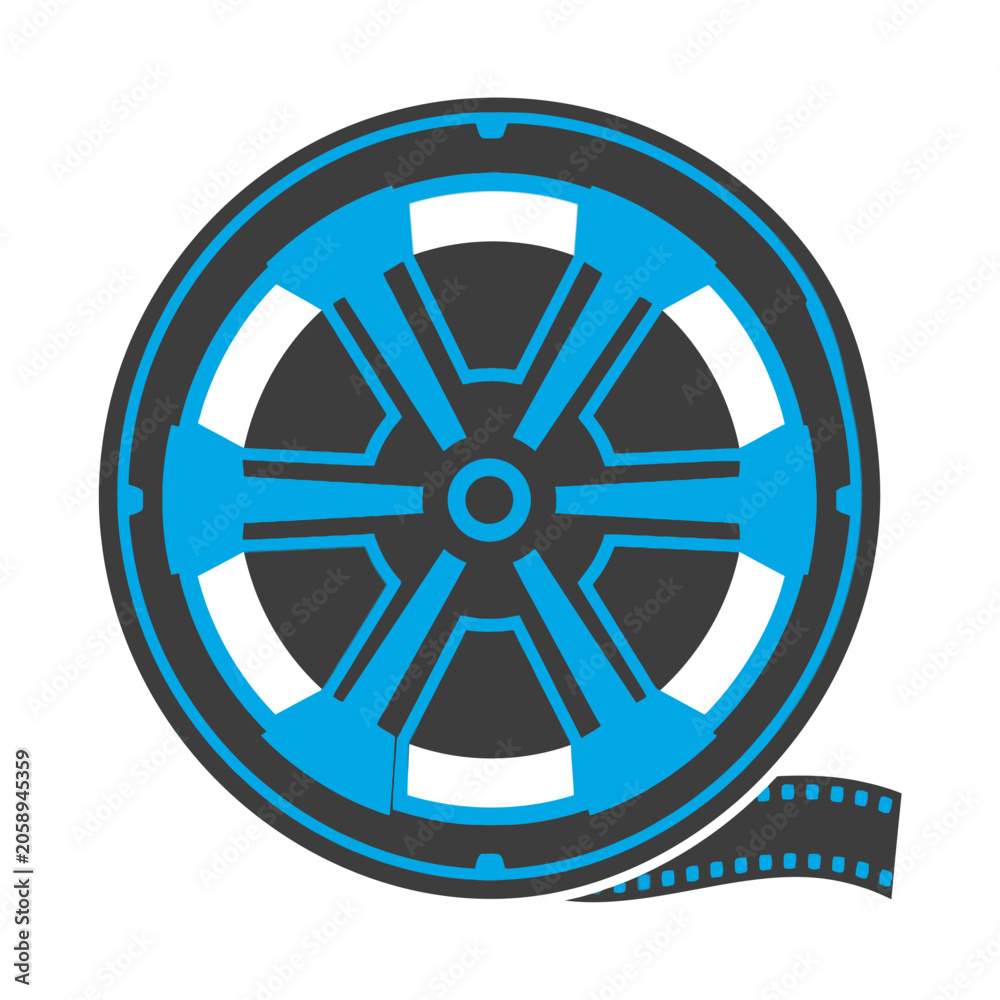 Obraz premium Blue cinema film reel with celluloid strip.