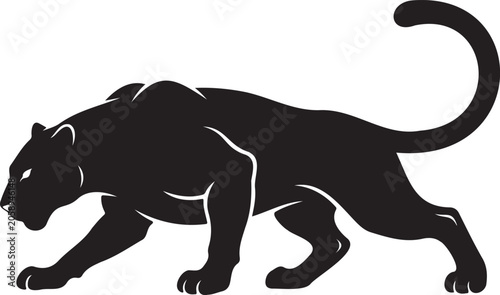 Photography Prowling black panther jaguar leopard vector silhouette walking hunting low pose