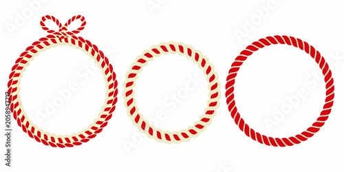 Obraz na plátne Shimenawa Sacred Ropes Red And White Twisted Vector Illustration