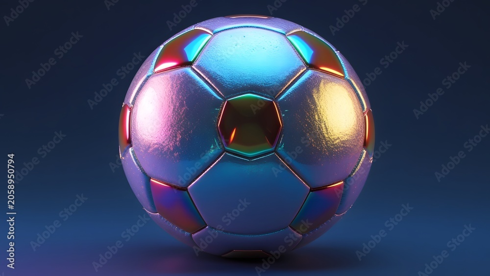 Naklejka premium Premium Futuristic Sports Concept of Shiny Iridescent Soccer Ball with Dynamic Glow