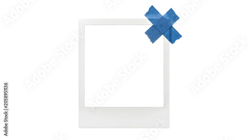 Canvas-taulu Blank polaroid photograph with blue tape affixed to the upper corner on transpar