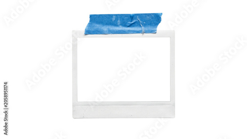 Foto Empty instant photograph with blue tape affixed isolated on transparent backgrou