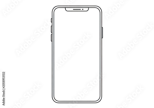 Schilderij op canvas A detailed black and white line art illustration of a modern smartphone with a n