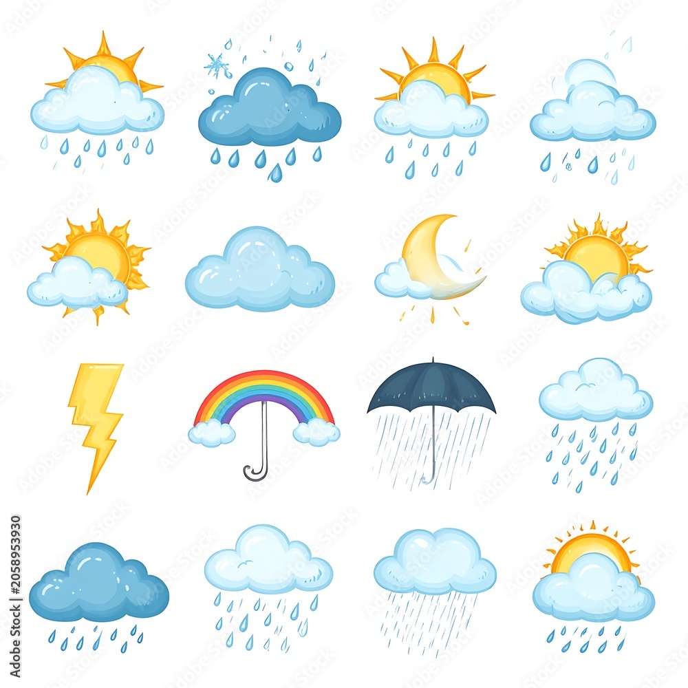 Obraz premium Cartoon weather icons