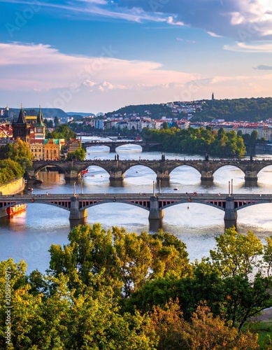 Cityscape with bridges at sunset