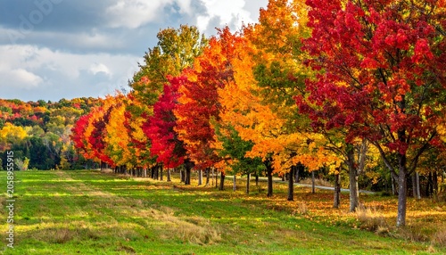 Colorful autumn trees line the road