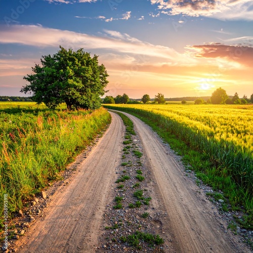 Country road at sunset