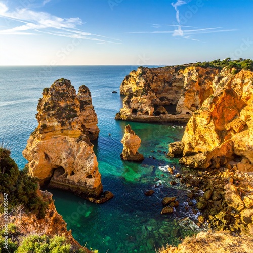 Coastal cliffs and clear ocean