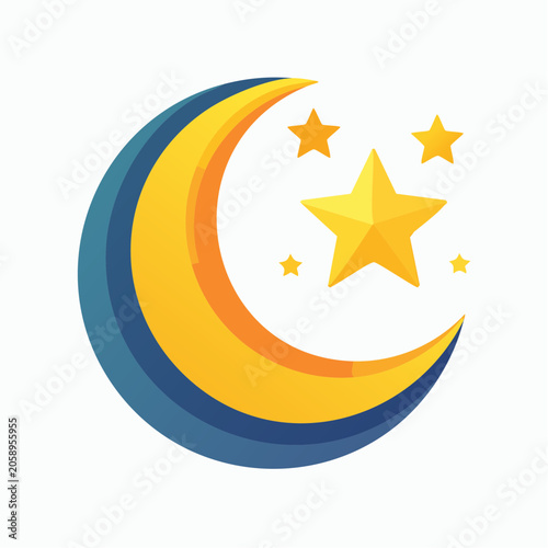 Stylized Crescent Moon and Stars Icon