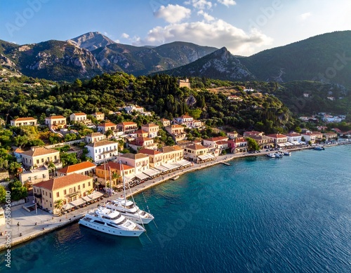 Coastal village with yachts