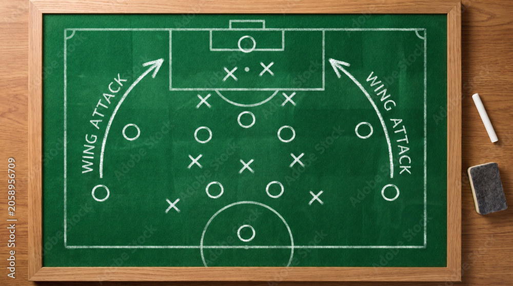 Fototapeta premium Soccer team planning strategy on chalkboard