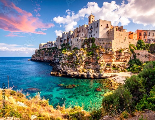 Coastal town on rocky cliff